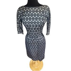 Vintage 50’s Black Lace Overlay Nude Peplum Secretary Dress XS Small Pinup Bow